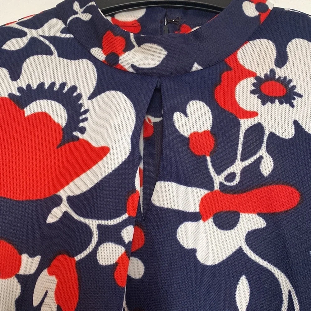 VTG 60’s Red White Navy Blue Floral Print Hawaiian Maxi Dress - Picture 14 of 16